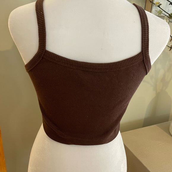 Aurelle Essentials Cropped Ribbed Tank Brown RARE - Picture 4 of 8